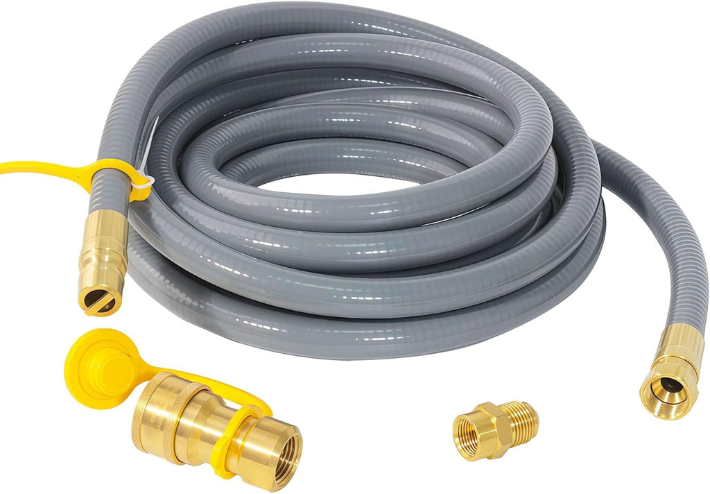 FALTA UN ACCESORIOS VER SEGUNDA FOTO-Manguera de gas natural de 15 pies y 1/2 pulgada con accesorios de conexión rápida, manguera de gas natural apta para barbacoas, parrillas, hornos de pizza, calentador de patio y más aparatos de NG/propano