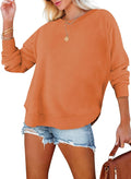 EVALESS Suéter Oversized para Mujer Talla Plus | Cuello Redondo Tunica Casual Manga Larga | Dobladillo Irregular Naranja XXL