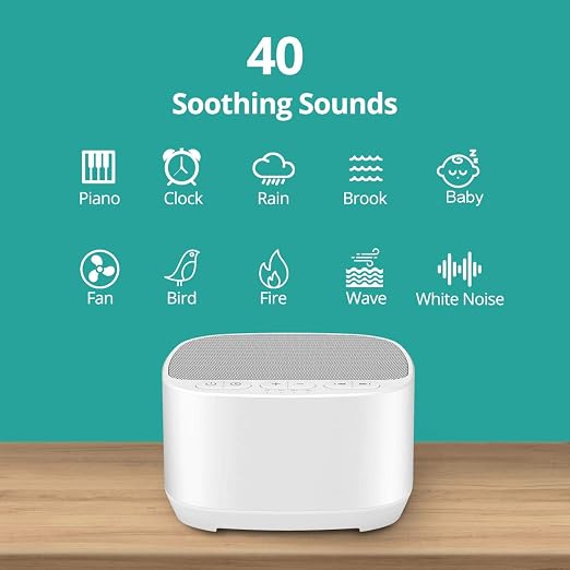 Máquina de ruido blanco Magicteam Sleep Sound con 40 sonidos relajantes naturales y función de memoria, 32 niveles de volumen, temporizador para dormir, terapia de sonido para bebés, niños y adultos.