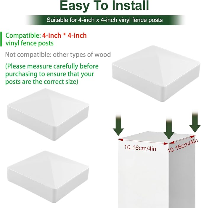 Gorras para Poste de Cerca VIVIDA – Pirámide PVC Blanco, 10x10 cm, Resistentes al Agua, Paquete de 12