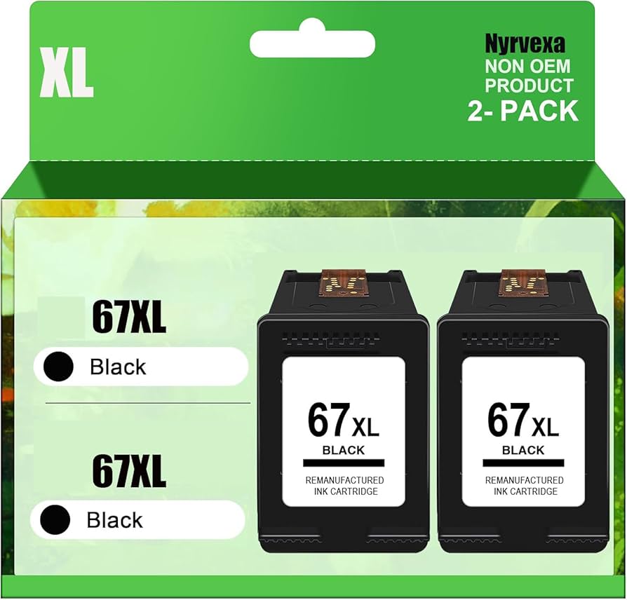 Pack de 2 Cartuchos de Tinta HP 67XL Negro Remanufacturados – Para DeskJet 2755e, 2700, 2855e, Envy 6055e y Más