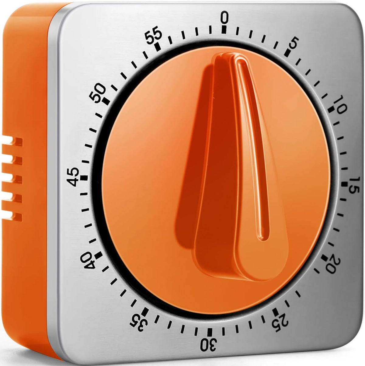 Timer de Cocina Mecánico Naranja — 100% Sin Pilas, Alarma Fuerte, Base Magnética y Cuerpo de Acero Inoxidable