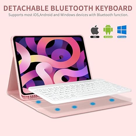 Funda con Teclado para iPad Air 11" M3/M2 y Air 5/4 Gen – Teclado Desmontable Magnético, Retroiluminación 7 Colores y Soporte para Pencil, Color Rosa