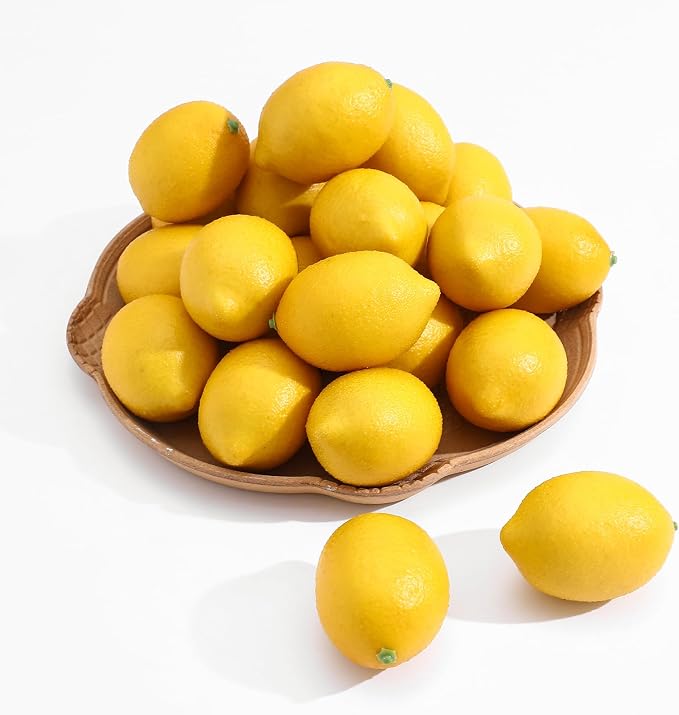 12 limones artificiales – Limones amarillos artificiales realistas para decoración de cocina, frutero, fiesta de limonada, accesorios de fotos y decoración de mesa de verano – Fruta sintética realista para el hogar y eventos