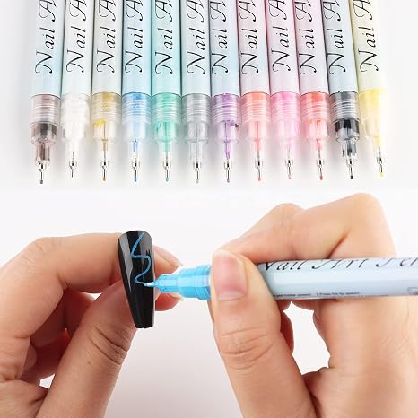 Juego de pinceles para uñas con grafiti 12 piezas, marcadores impermeables de pintura, líneas de gel de secado rápido, puntas para hacer puntos, negro y blanco, para manicura, material profesional