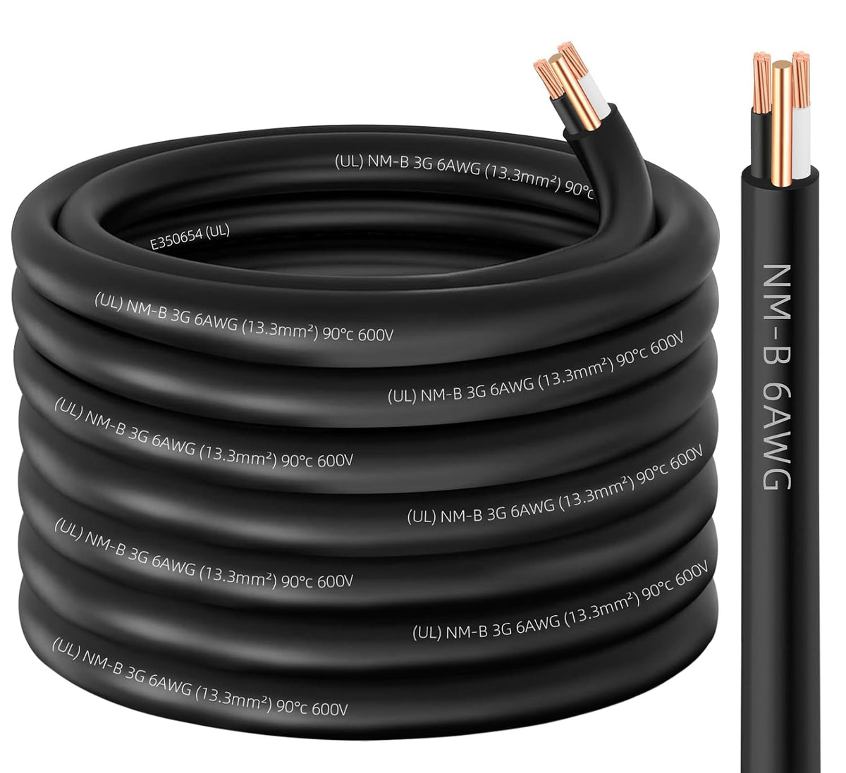 Cable NM-B 6/2 con toma de tierra, 50 pies, cable de cobre de calibre 6 (6 AWG), 2 conductores, con cubierta no metálica, cable NMB 6/2 con toma de tierra