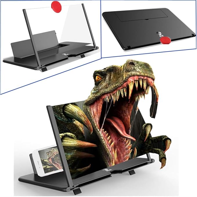 Lupa de pantalla para teléfono celular, pantalla de proyector de lupa móvil 3D HD para películas, videos, soporte plegable para teléfono con amplificador de pantalla, compatible con todos los teléfonos inteligentes (negro, 10 pulgadas)