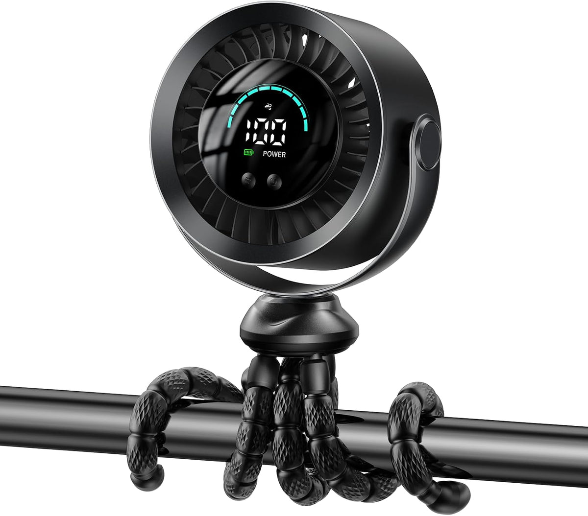 Mini Ventilador Portátil KIMMOO con Rotación 360° - 17 Horas, 100 Velocidades, Recargable, Pantalla LED, Para Coche de Bebé
