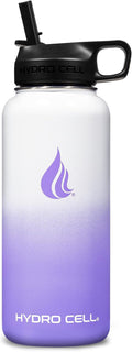 HYDRO CELL - Botella de agua aislada y deportiva de acero inoxidable con pajilla, termo para bebidas frías y calientes con tapa de rosca, a prueba de fugas, para adultos (lavanda y blanco, 32 onzas)