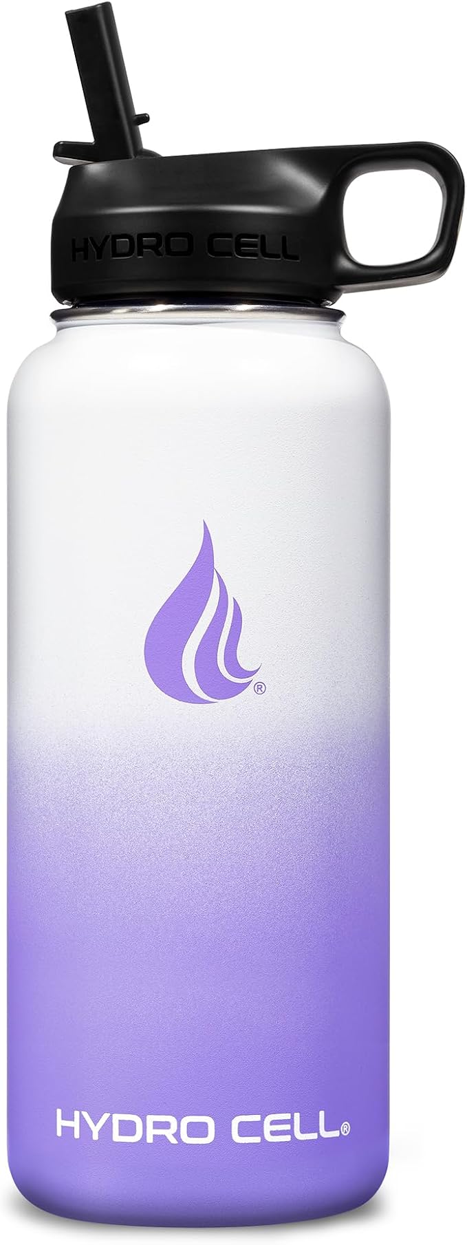 HYDRO CELL - Botella de agua aislada y deportiva de acero inoxidable con pajilla, termo para bebidas frías y calientes con tapa de rosca, a prueba de fugas, para adultos (lavanda y blanco, 32 onzas)