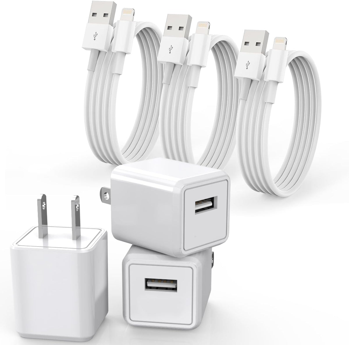 Cargador iPhone 3 en 1 | Cable Lightning MFi + Adaptador USB de Pared – Carga Rápida