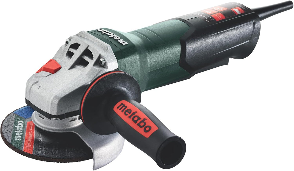 Amoladora angular Metabo de 4-1/2 a 5 pulgadas, 11 amperios, 11 000 RPM, interruptor de paleta sin bloqueo, fabricada en Alemania, WP 11-125 Quick, 603624420, verde.