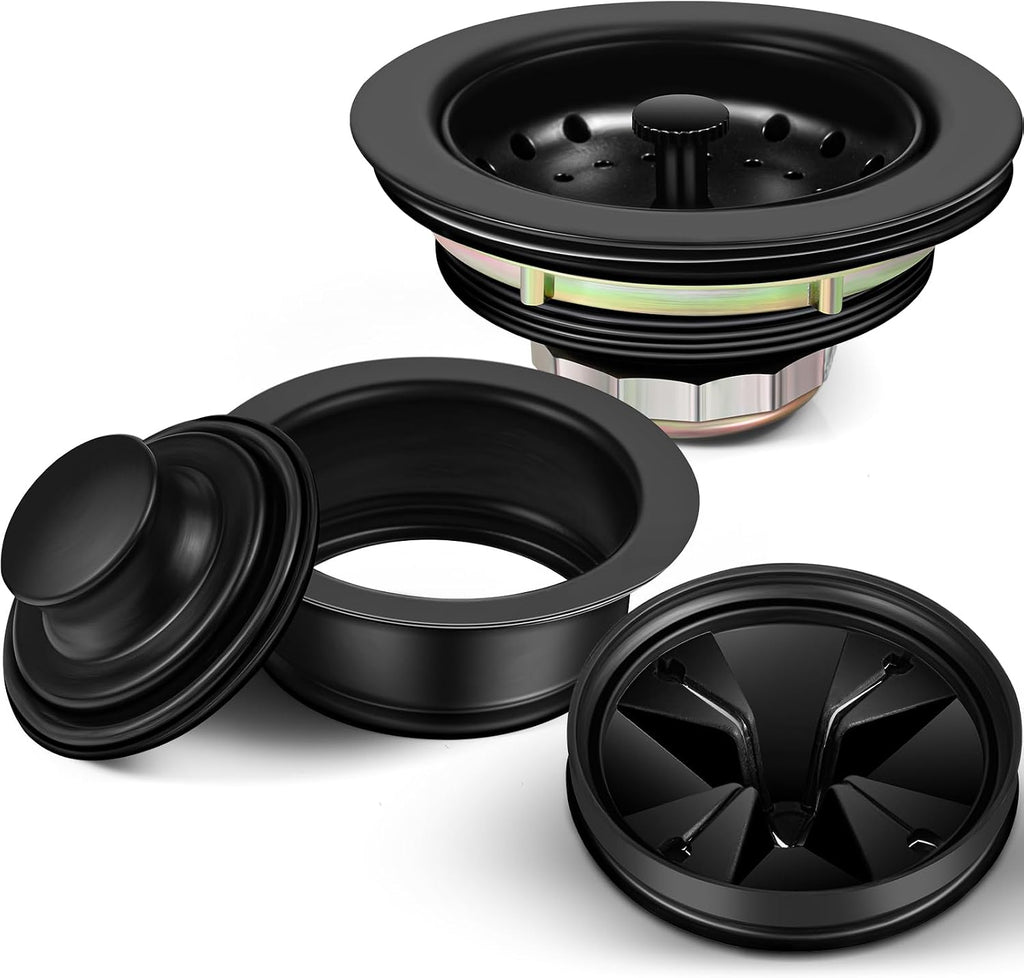 Zonon  Coladores de Desague para Fregadero 9cm | Ensamble con Brida y Tapon para Triturador Acero Inoxidable Negro