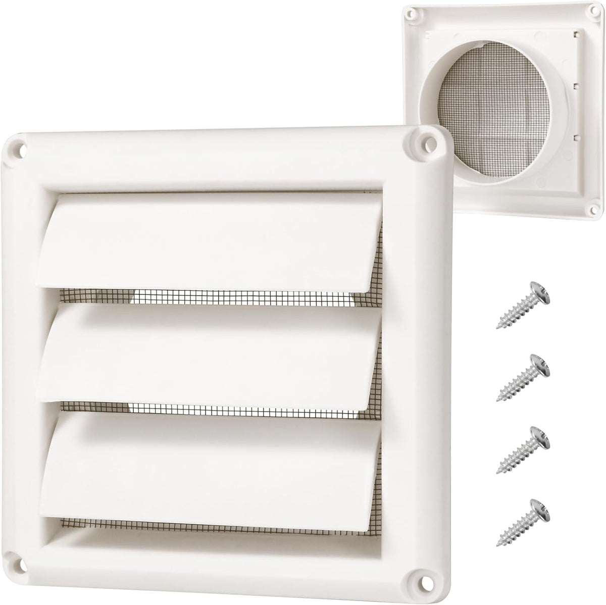 HOXHA Cubierta de Ventilación para Secadora 4" con Malla y Protección UV – Blanca