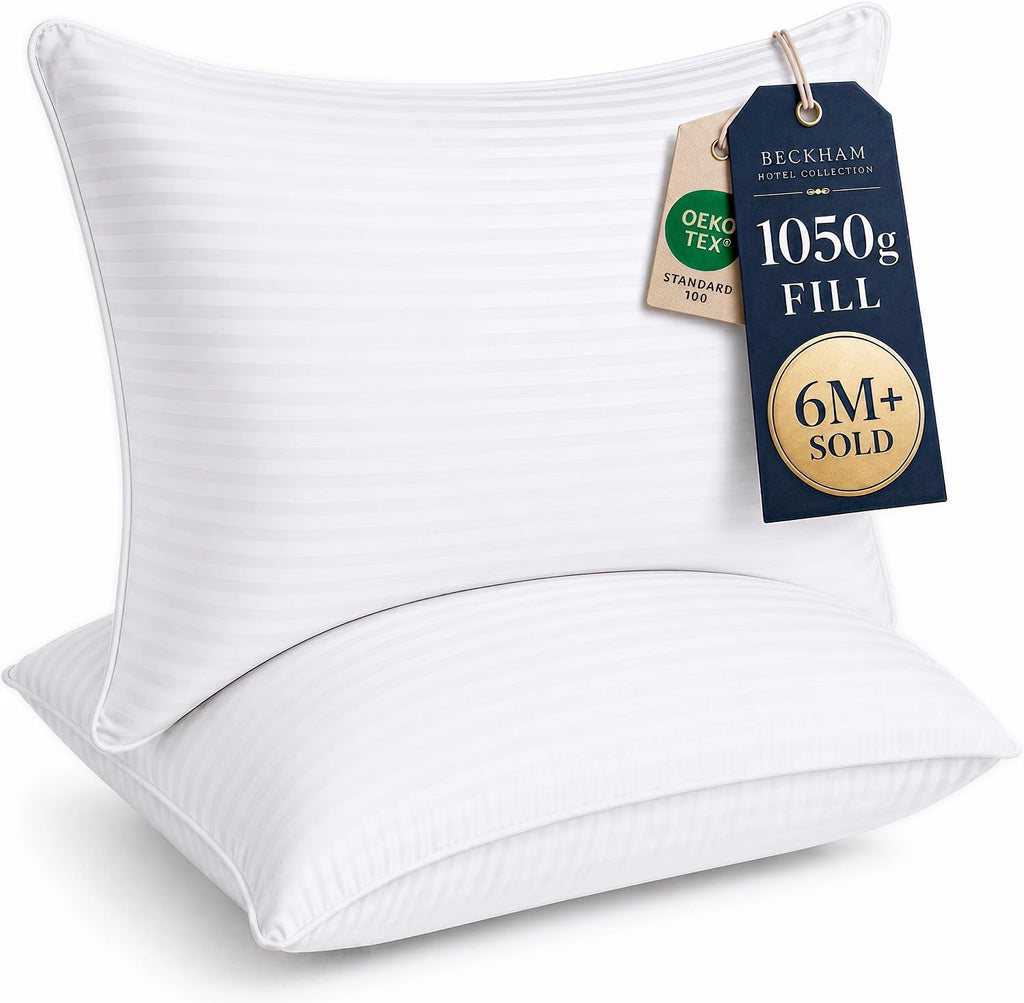 Almohadas Beckham Hotel Collection, tamaño estándar/queen, juego de 2 - Almohada original suave con relleno alternativo de plumón para dormir - Soporte suave para quienes duermen boca arriba, boca abajo o de lado.