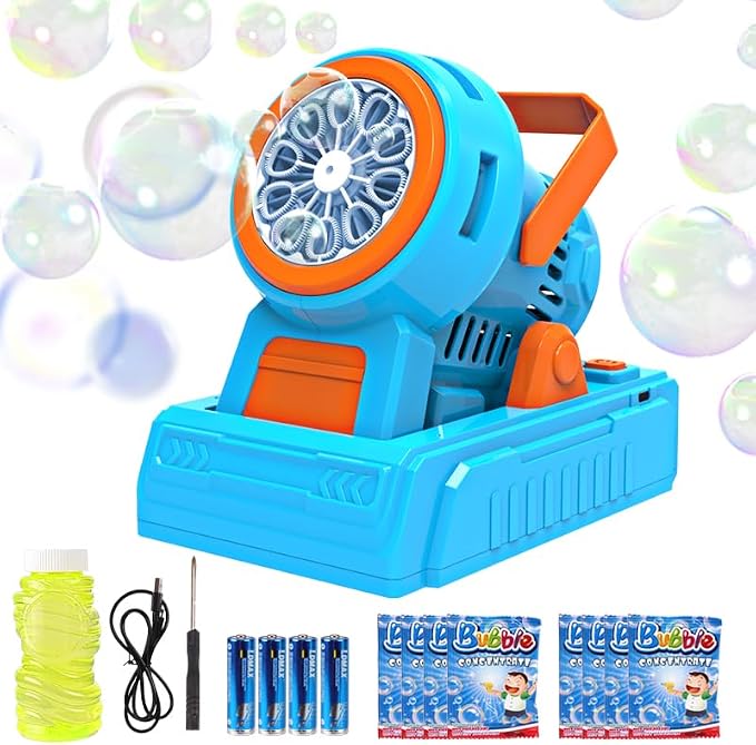 Máquina automática de burbujas de 10 agujeros, soplador de burbujas de más de 20000 burbujas grandes por minuto para niños, fabricante de burbujas portátil operado por USB o baterías