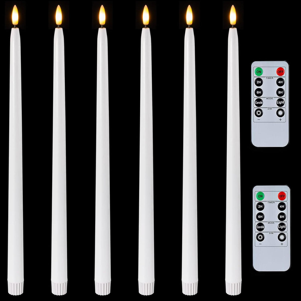 Velas cónicas sin llama de cera auténtica Homemory de 38 cm con temporizador remoto, 6 velas cónicas LED blancas a pilas con llama parpadeante 3D, candelabros LED para ventanas para cenas y decoración del hogar