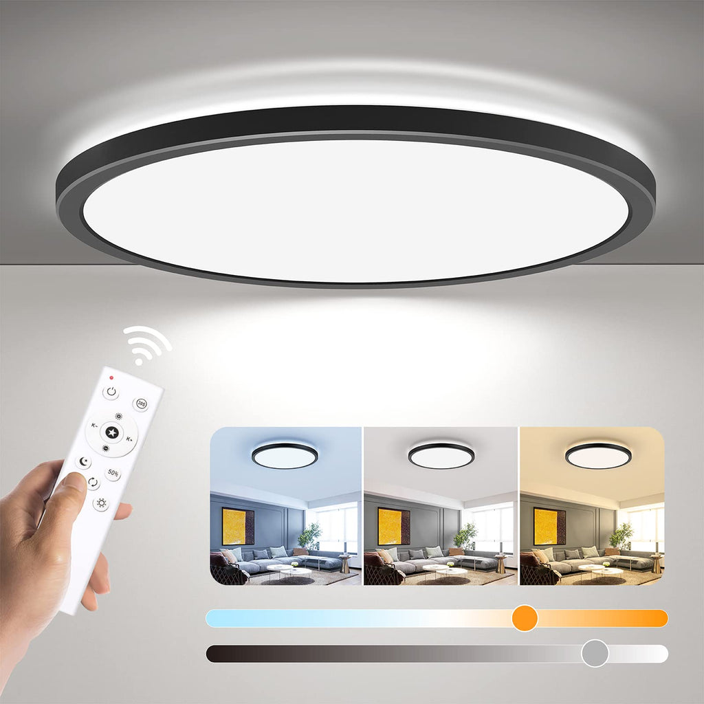 Lámpara de techo LED empotrable BLNAN con control remoto, 12 pulgadas, 24 W, regulable, de perfil bajo, con cableado fijo, temperatura de color de 3000 K a 6500 K, lámpara moderna ultrafina para dormitorio, color negro, 12 pulgadas.
