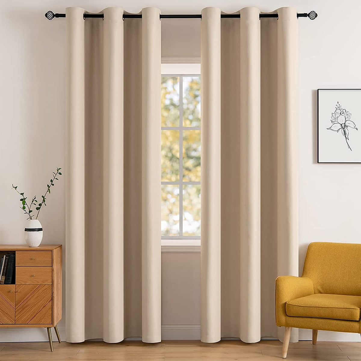 Cortinas opacas MIULEE, cortinas térmicas aislantes, juego de cortinas opacas con ojales, para sala de estar/dormitorio, 2 paneles, 42 x 84 pulgadas, color beige.