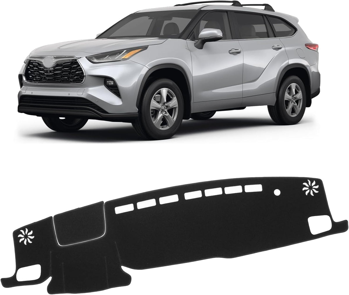 Cubierta de Tablero KUST para Toyota Highlander 2020-2026 – Con HUD, Antideslizante, Sin Reflejos | L, LE, XLE, XSE, Limited, Platinum | Negro