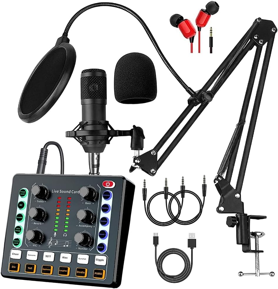 Kit de Podcast BM-800 – Micrófono Condensador, Interfaz de Audio, Brazo y Cambiador de Voz | Streaming y Grabación