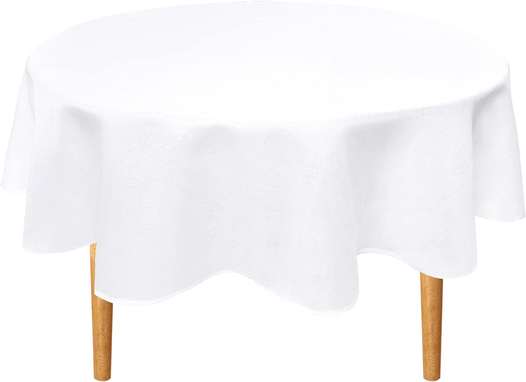 Mantel redondo de lino Hiasan de 228 cm (90 pulgadas) - Resistente a arrugas y manchas, de poliéster lavable, para comedor, cocina y fiestas, color blanco.