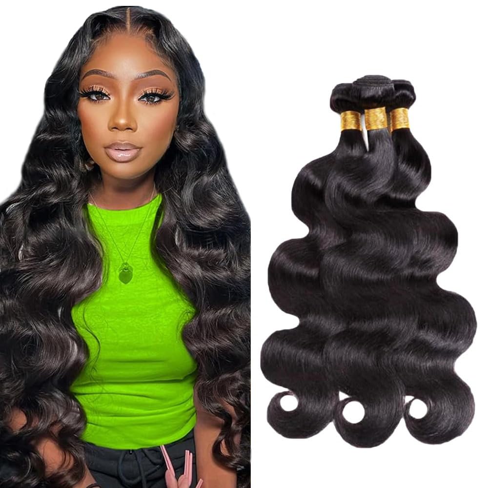 Cabello Humano Body Wave Negro Natural | 3 Mechones Extensiones Humanas 10A | ARTICULO VIENE COMO SE MUESTRA EN LA SEGUNDA IMAGEN )
