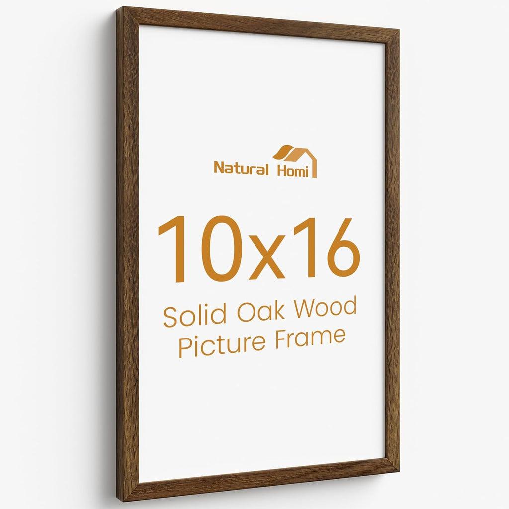 Natural Homi 10x16 Picture Frame,Solid Oak Wood 10"x16" Photo Frame With Walnut Color Finished,Tempered Real Glass 10 by 16 Wooden Frames with No Mat,16x10 Picture Frames for Wall or Tabletop Display
