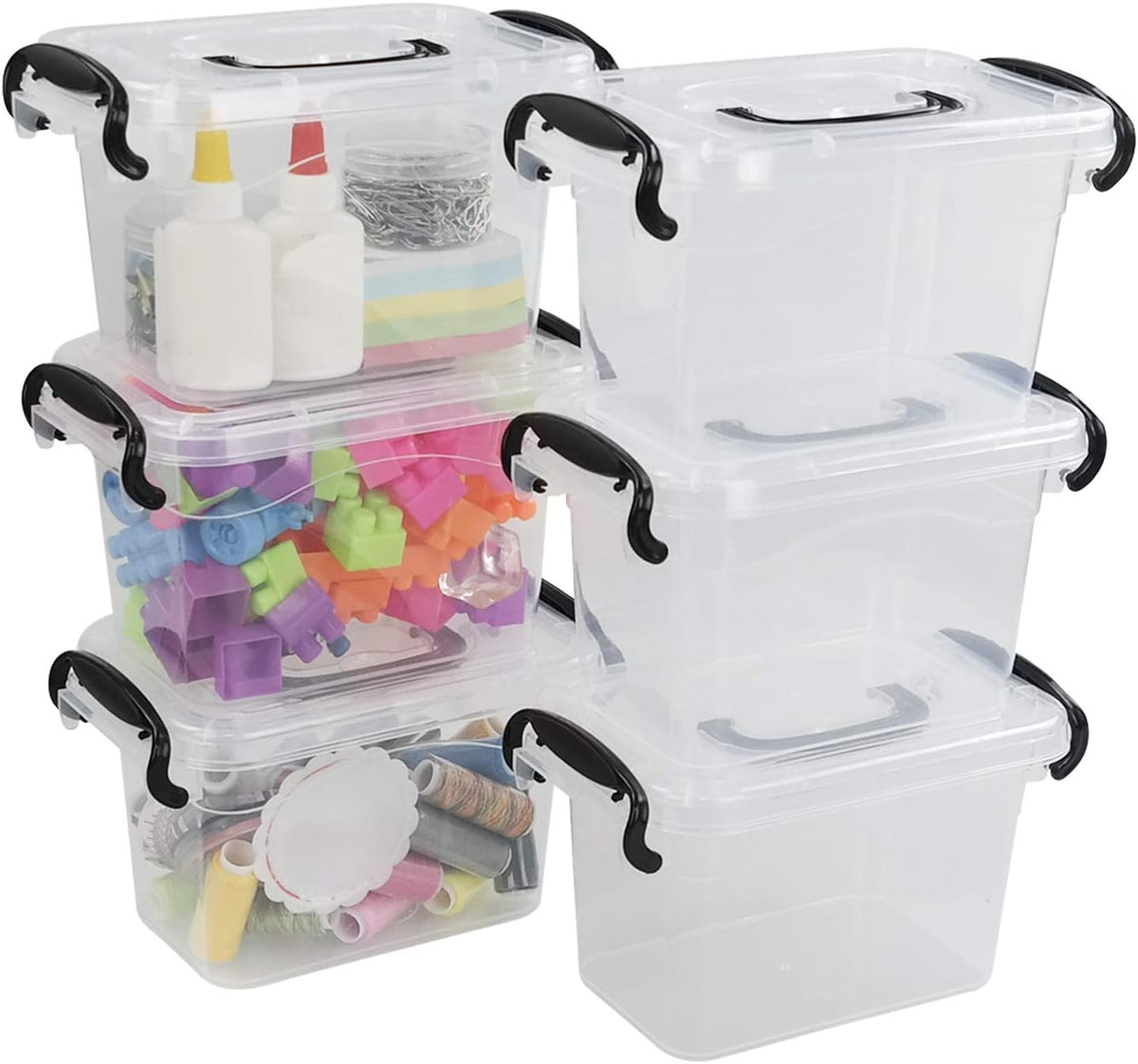 Cajas de Almacenamiento Plástico Bringer Pack 6 | 1.5L Transparentes con Seguro, Para Manualidades, Joyería y Oficina