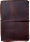 Funda para cuaderno de viaje Newshore con bolsillos interiores, ranuras para tarjetas y portalápices, tamaño A6, marrón oscuro.