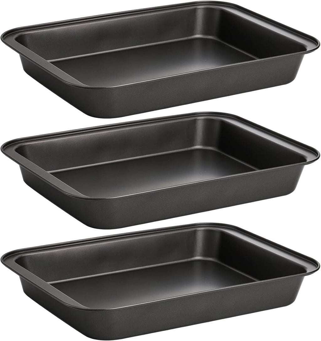 Lyellfe Paquete de 3 moldes rectangulares para hornear, moldes antiadherentes para pasteles, bandeja para hornear de 33 x 23 cm (13 x 9 pulgadas) de profundidad, ideal para brownies, lasaña, guisos y pan, libre de BPA.