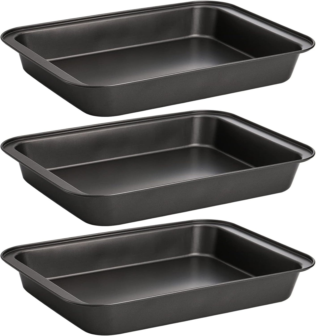 Lyellfe Paquete de 3 moldes rectangulares para hornear, moldes antiadherentes para pasteles, bandeja para hornear de 33 x 23 cm (13 x 9 pulgadas) de profundidad, ideal para brownies, lasaña, guisos y pan, libre de BPA.