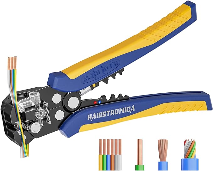 haisstronica Pelacables autoajustable, pelacables 3 en 1, cortador/prensado, pelacables eléctricos automáticos de alta resistencia para 10-24 AWG
