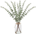 Bessol Tallos de eucalipto artificiales en jarrón de vidrio con agua sintética, plantas falsas de 15.75 pulgadas para decoración del hogar, centros de mesa de café, oficina, baño y bodas de granja