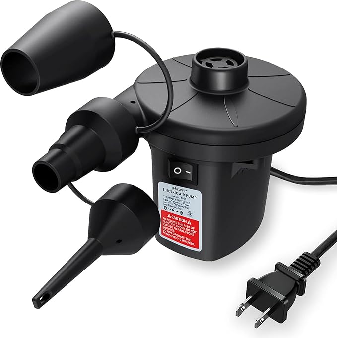 Bomba de aire eléctrica de llenado rápido con 3 boquillas, inflador desinflador portátil de CA 110V-120V para juguetes inflables de piscina, flotadores, colchón de aire, cama, sofá