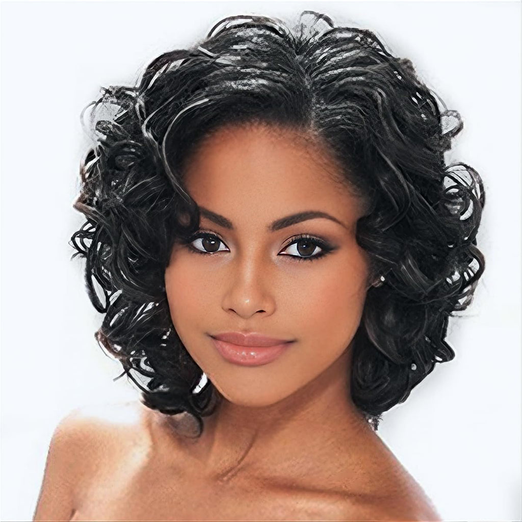 Peluca Rizada Corta SEVENCOLORS para Mujer — Fibra Sintética Afro Bob, Sin Pegamento, Aspecto Natural