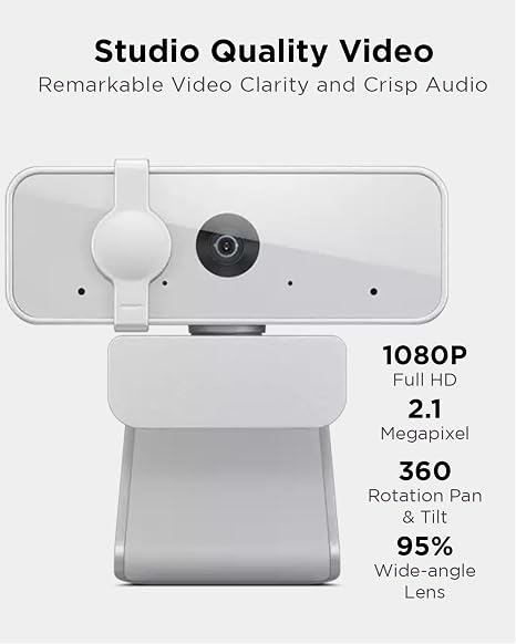 Lenovo Cámara web HD 1080p (300 FHD) - Cámara de monitor con gran angular de 95°, giro e inclinación de 360°, micrófonos duales, cámara de escritorio acoplable con obturador de privacidad para trabajo remoto, transmisión y juegos
