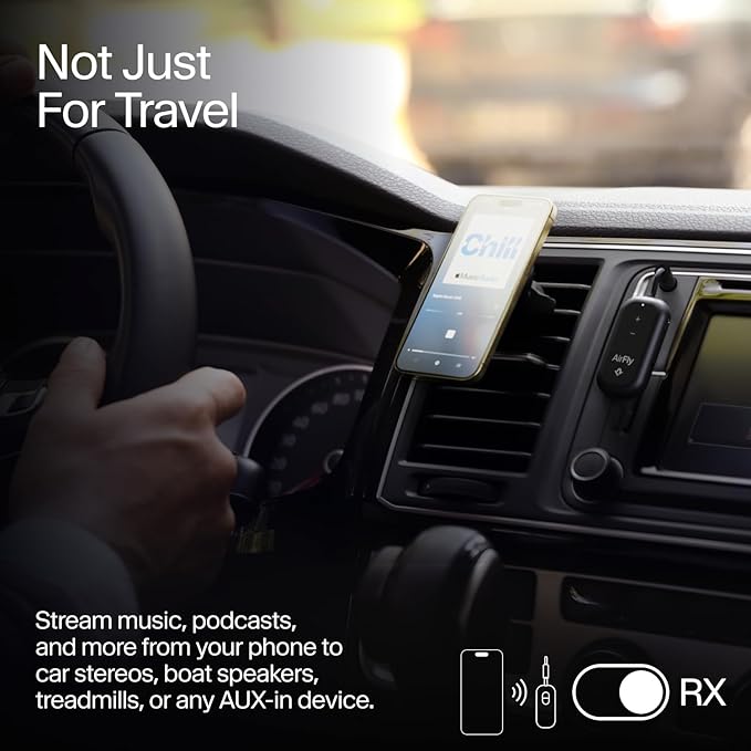 Adaptador Bluetooth AirFly Pro 2 – Transmisor y Receptor AUX 3.5mm para Avión, Auto, TV y Más, Color Negro