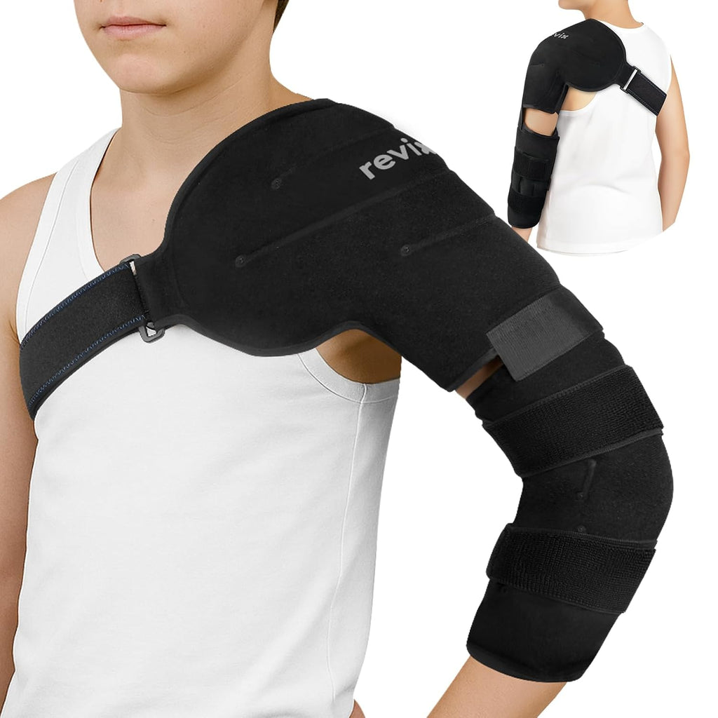 REVIX Manga de Hielo Reutilizable para Hombro y Codo – Terapia de Compresión Fría para Atletas
