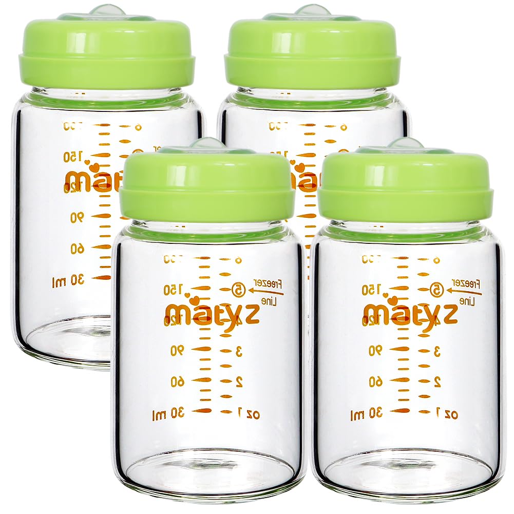 INCOMPLETO - Falta 1 Frasco | Botellas de Vidrio para Leche Materna Matyz Pack x4 | 180ml Boca Ancha, Herméticas