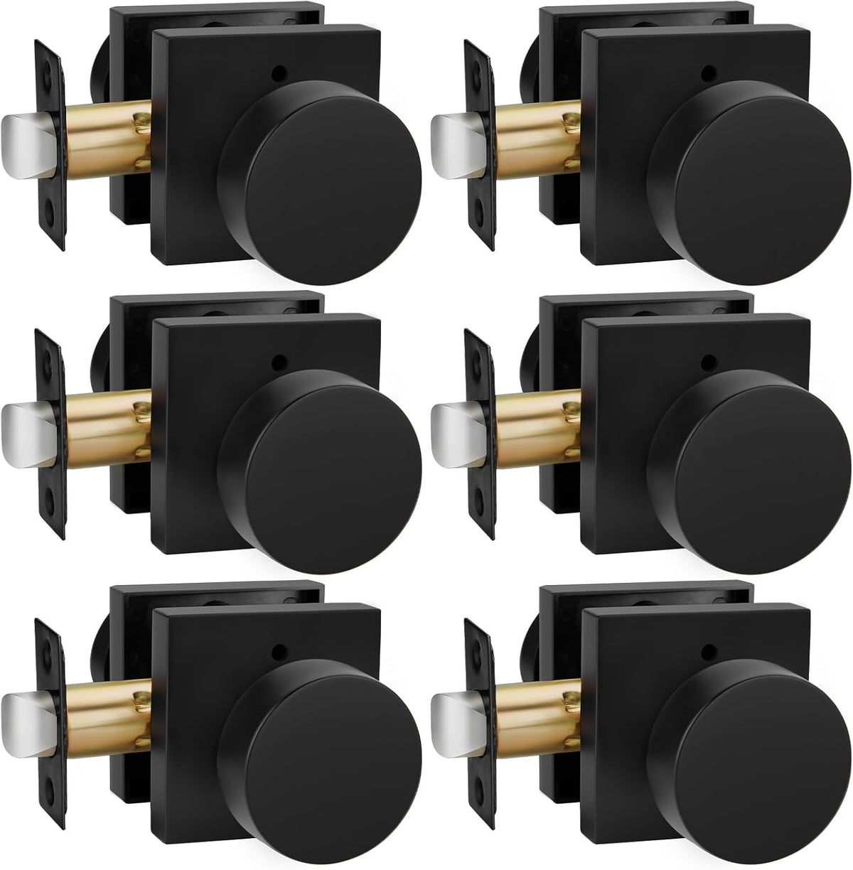 Perillas de Puerta Interior Goldenwarm Negras | Privacidad | Zinc de Servicio Pesado | Negro Mate | Contemporáneas | Para Recámara | 6 Pack