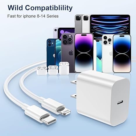 GREPHONE Cargador para iPhone de carga rápida, cargador de pared USB C de 20 W PD, paquete de 4 con cable de carga rápida de 1.8 m - Cargador rápido para iPhone 14/14 Pro Max/13/13 Pro/12/12 Pro/11/11