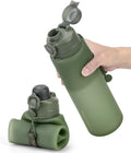 TakeToday Botella de Agua Plegable 32oz | Con Pajilla, Libre de BPA | Silicona a Prueba de Fugas para Senderismo, Viajes y Aire Libre (Verde)