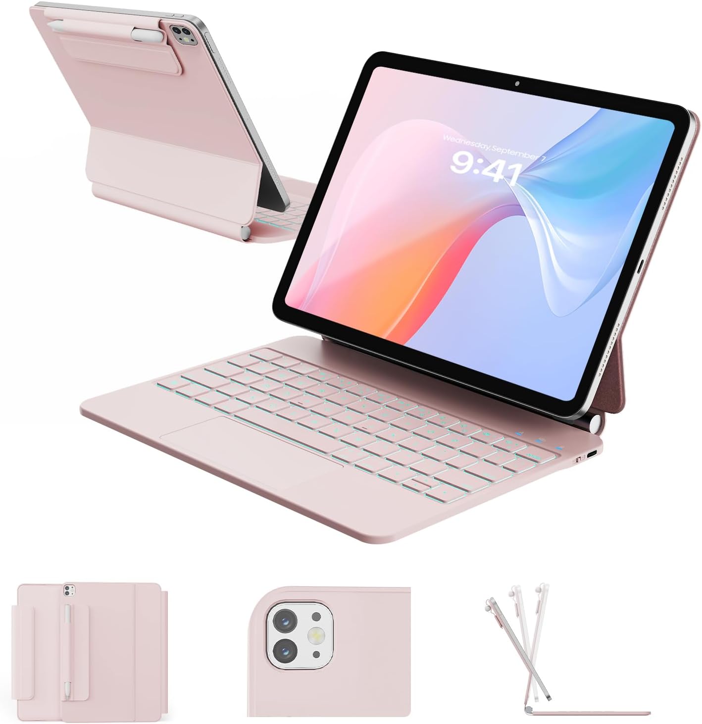 for iPad Air 11 inch Case with Keyboard (M4/M3/M2, 2026/2025/2024), iPad Pro 11 (4th/3rd/2nd/1st Gen) & Air 5/4th Magic Keyboard Case, 11 Colors Backlit, Multi-Touch Trackpad, Pink