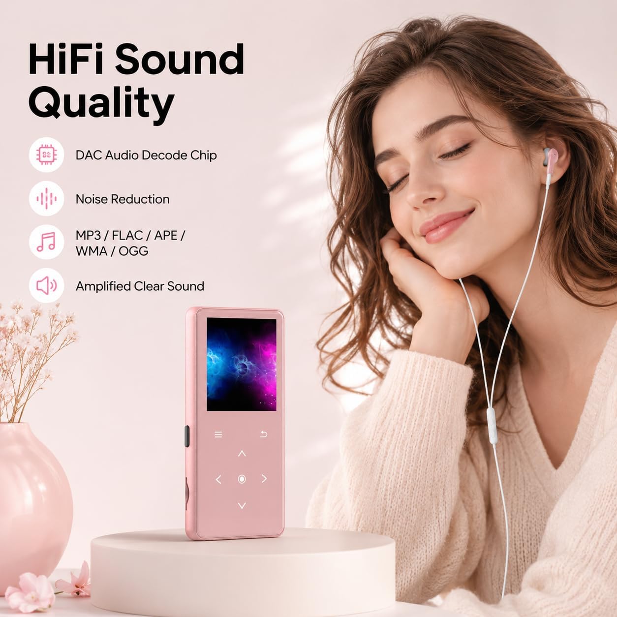 Reproductor MP3 AiMoonsa 64GB Bluetooth 5.2 – Parlante HD, Radio FM, Grabadora y Audífonos Incluidos