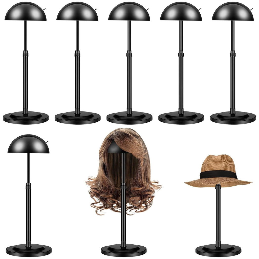 Tatuo Juego de 8 soportes para pelucas, altura ajustable de 9.8" a 18.9", soporte portátil para cabezas de peluca, soporte de exhibición de sombreros, soporte de almacenamiento de viaje para múltiples prácticas de peinado DIY, antideslizante y estable