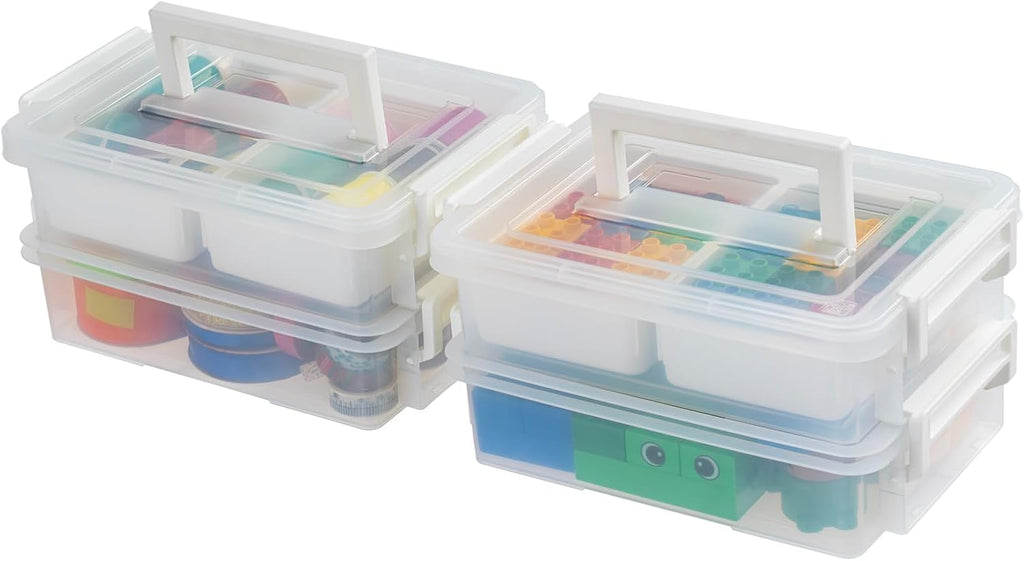 IRIS USA Contenedores de almacenamiento de plástico de 1 cuarto de galón con tapa, paquete de 2, contenedor para manualidades, contenedor sensorial, contenedores organizadores para el hogar, la oficina y los materiales de arte, apilables, blancos