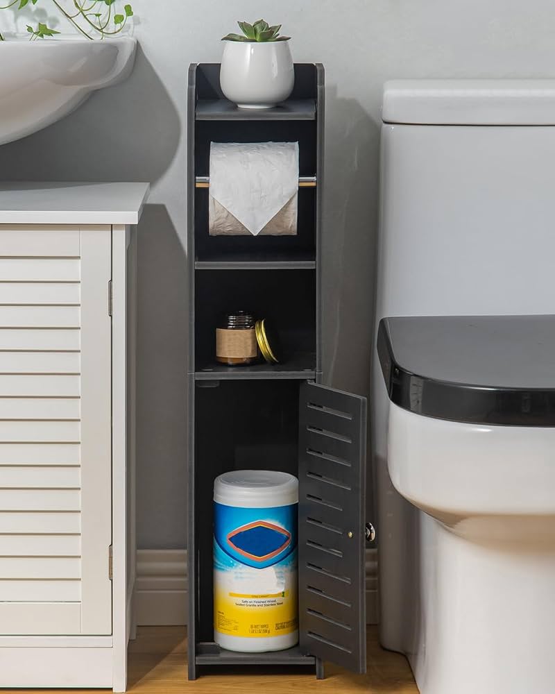 AOJEZOR Gabinete Pequeño de Almacenamiento para Baño – Portarrollos de Papel Higiénico para Rollo Pequeño, Negro