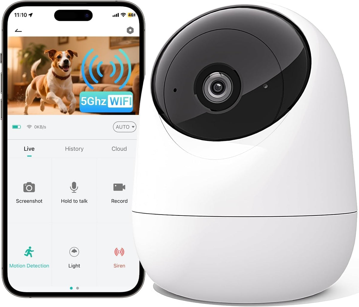Cámara de seguridad interior Raycom 2K para monitor de bebé, WiFi 5G y 2.4G, cámara con movimiento horizontal y vertical, detección de sonido, detección de movimiento, audio bidireccional, sirena, visión nocturna, almacenamiento en la nube y tarjeta SD