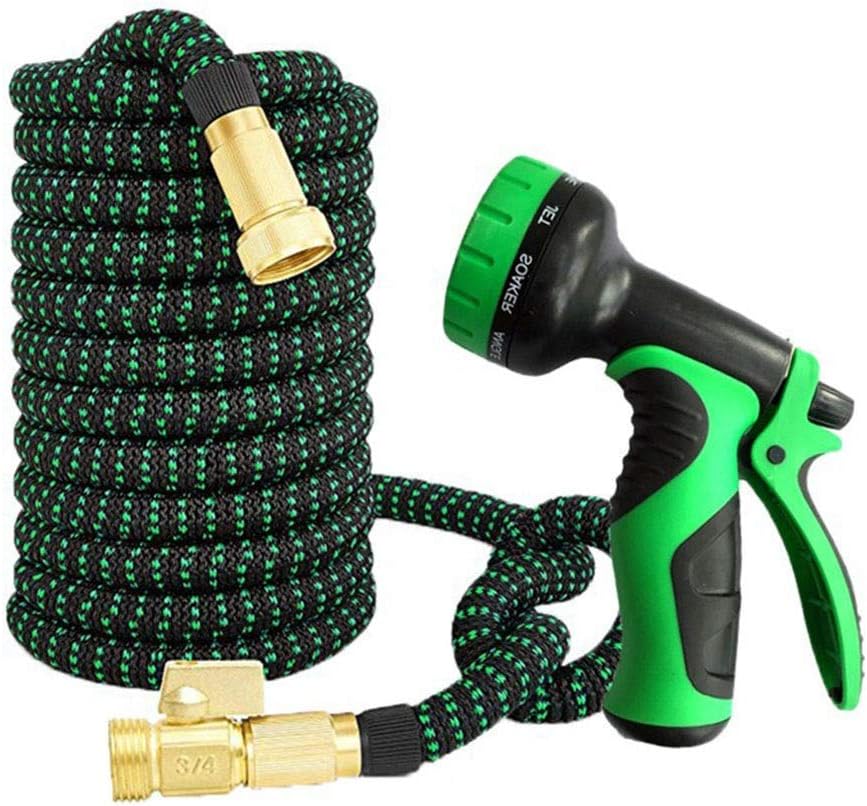 Manguera de jardín extensible con conector de latón macizo de 3/4", válvula de latón, manguera de agua extensible con 10 funciones y boquilla rociadora de metal (tamaño: 25 pies/7,5 m)